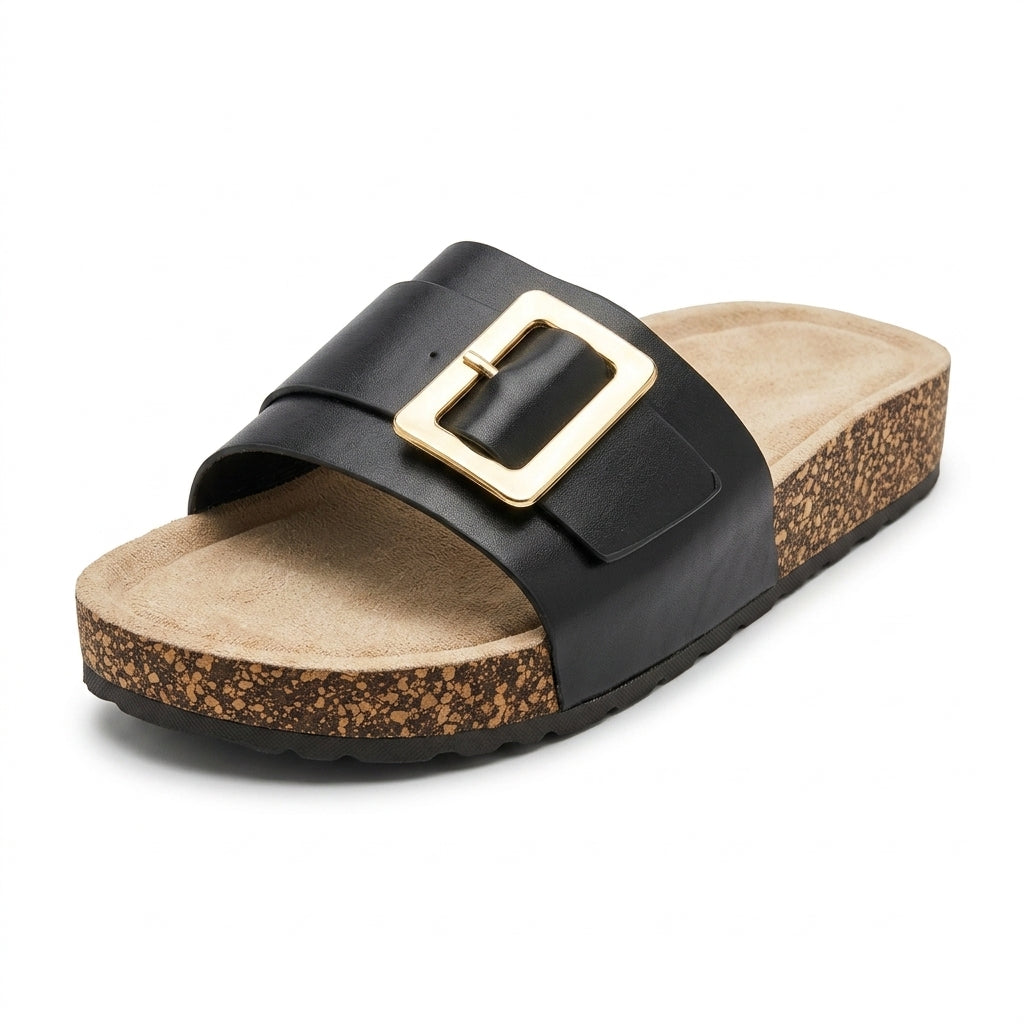 Women's Buckle Slide Sandals All Day Comfort Slip On Flat Su