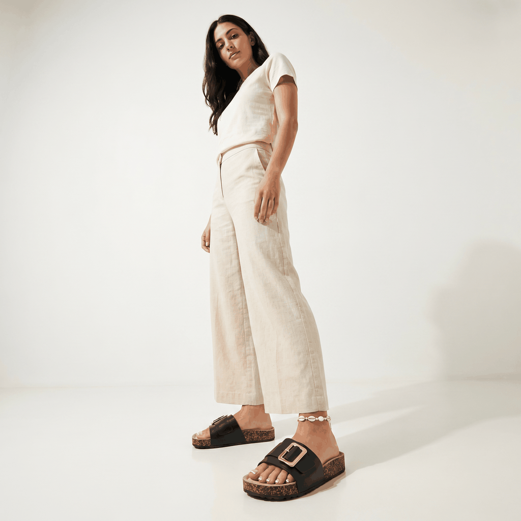 Women's Buckle Slide Sandals All Day Comfort Slip On Flat Su