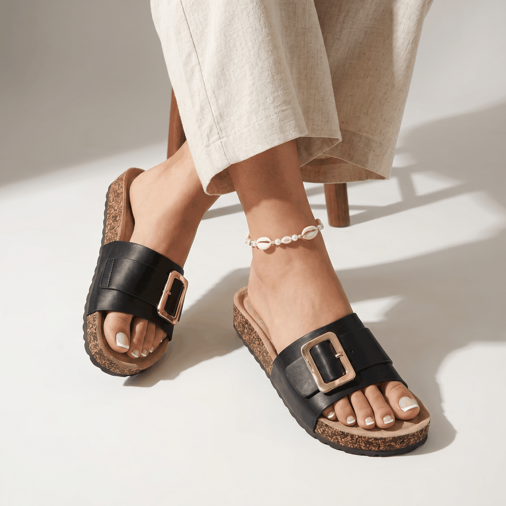Women's Buckle Slide Sandals All Day Comfort Slip On Flat Su
