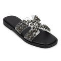 Women's Clear Rhinestone Slide Sandals Bling Square Toe Flat