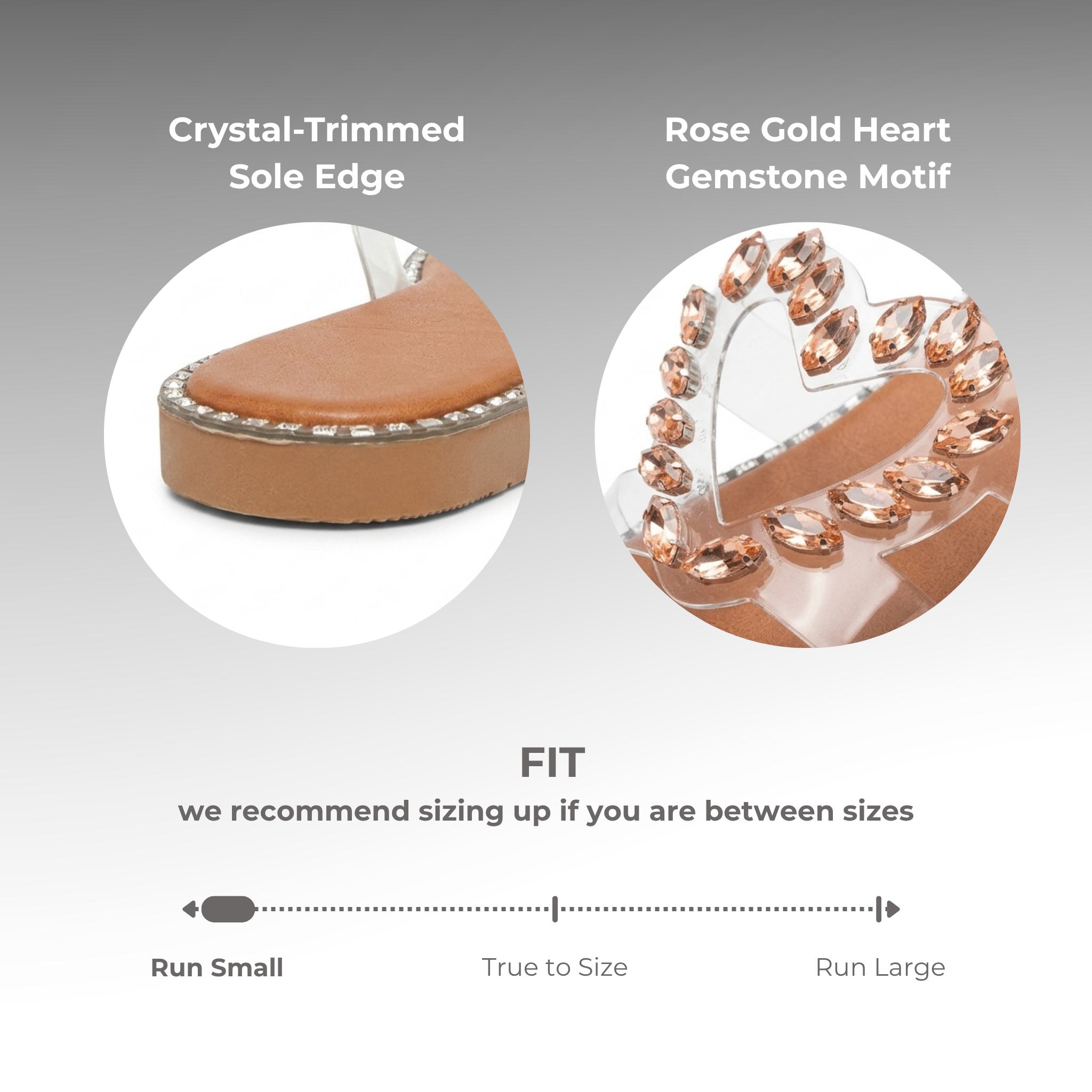 Rhinestone Heart Clear Strap Sandals for Women Slip On Summe