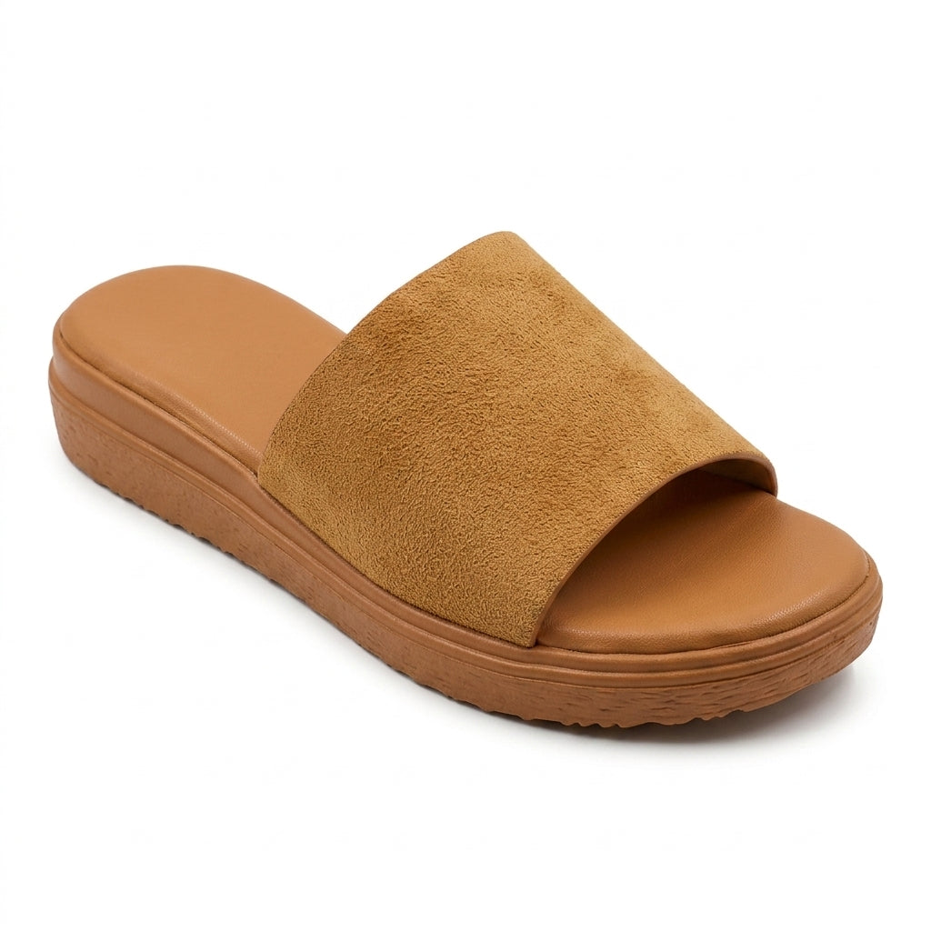 Women's Thick Sole Slide Sandals Comfy Faux Suede Slip-On Pl