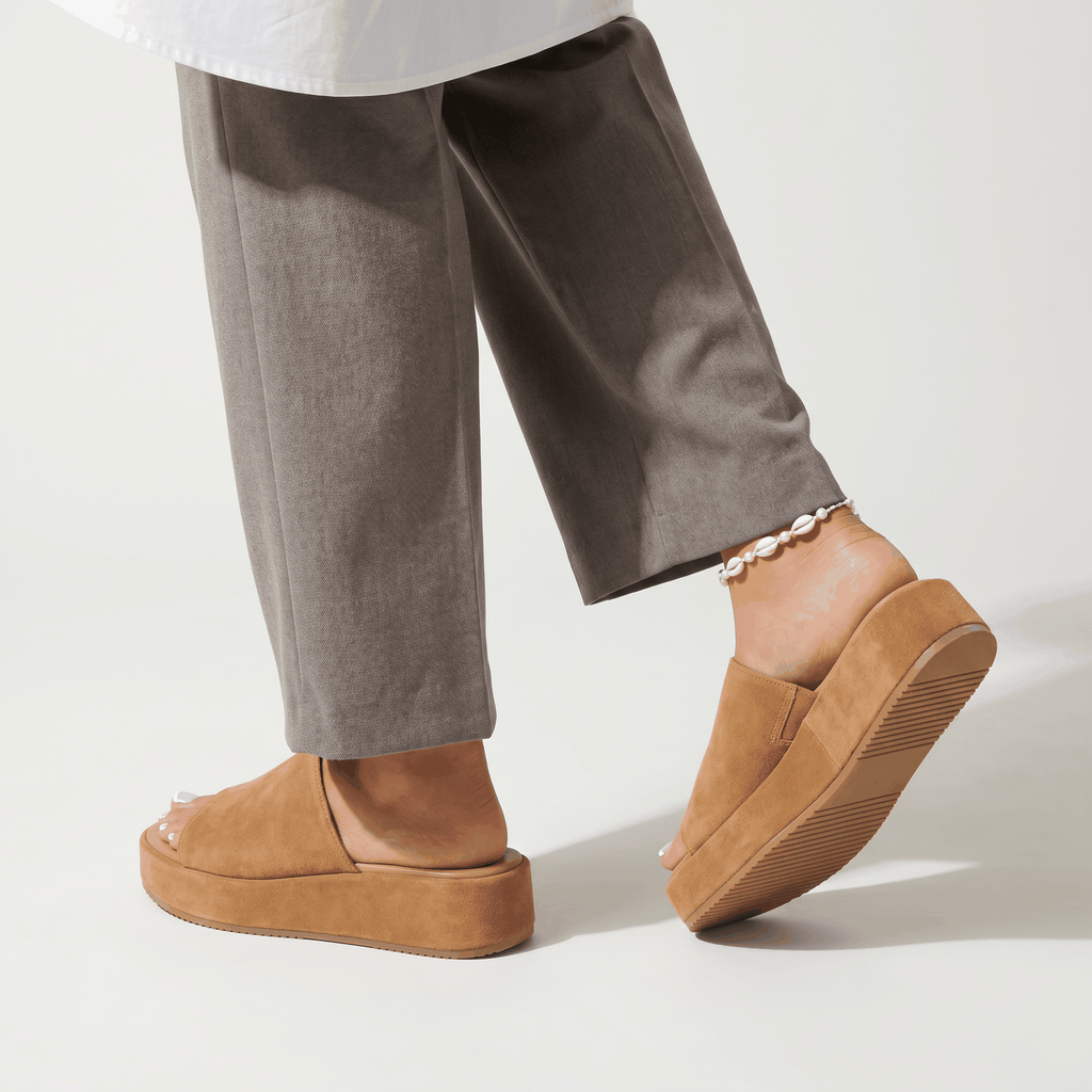 Women's Thick Sole Slide Sandals Comfy Faux Suede Slip-On Pl