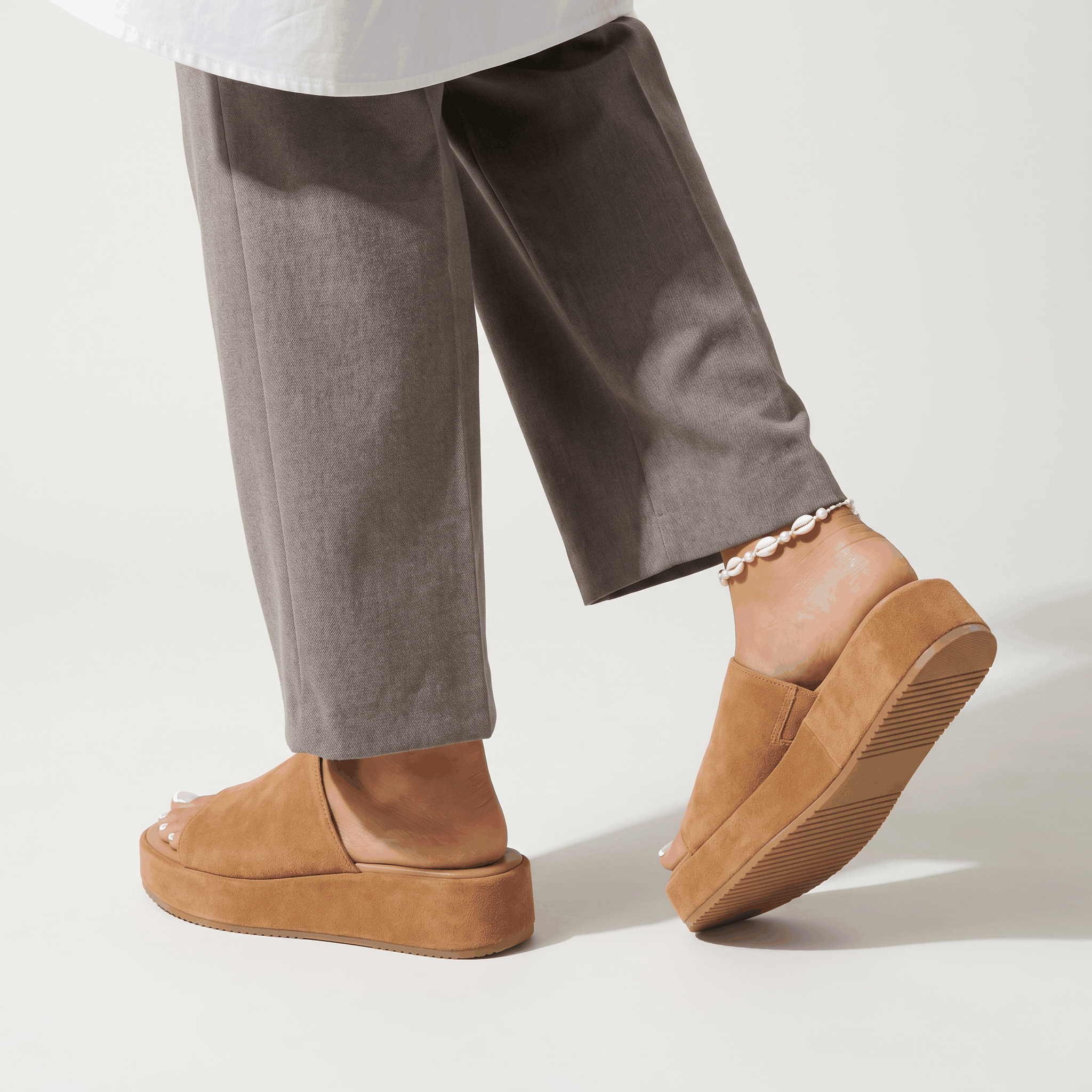 Women's Thick Sole Slide Sandals Comfy Faux Suede Slip-On Pl