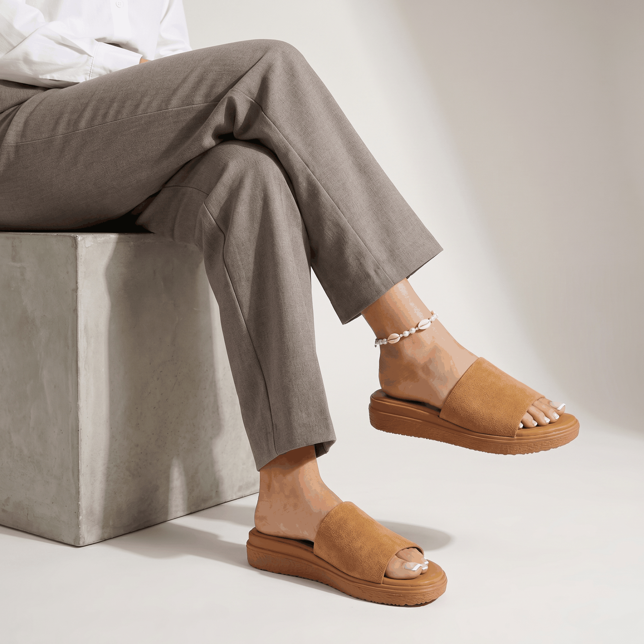 Women's Thick Sole Slide Sandals Comfy Faux Suede Slip-On Pl