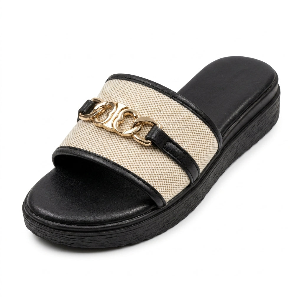 Elegant Gold Chain Platform Slides for Women | Chic Summer S
