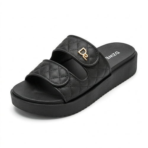 Women's Quilted Slide Sandals Comfy Double Strap Platform Sl