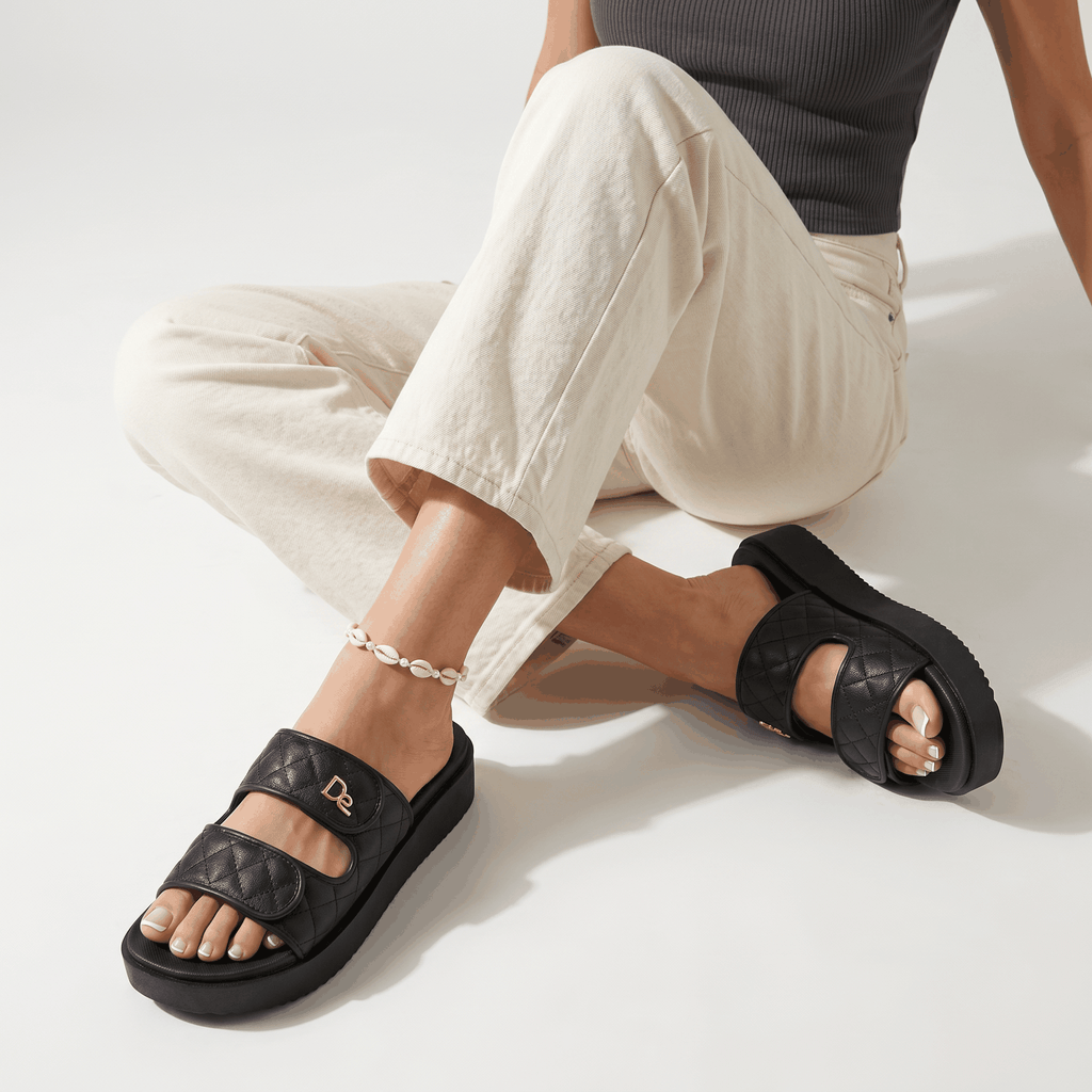 Women's Quilted Slide Sandals Comfy Double Strap Platform Sl