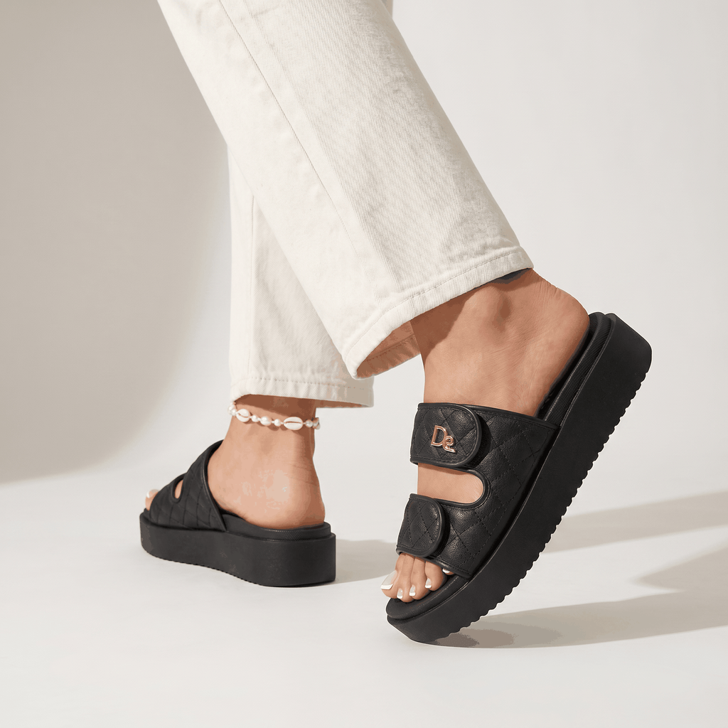 Women's Quilted Slide Sandals Comfy Double Strap Platform Sl