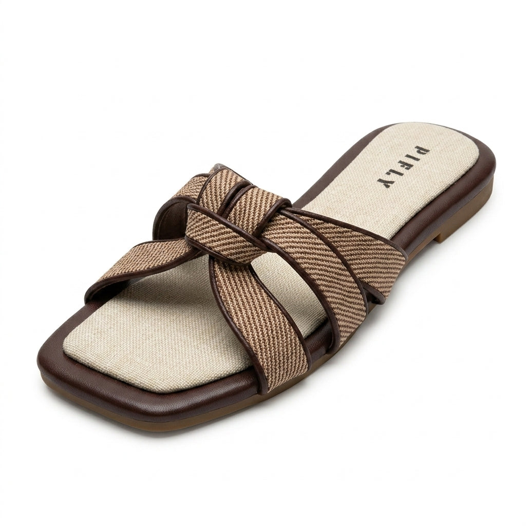 Women's Woven Knot Flat Slide Sandals Casual Slip On Summer 