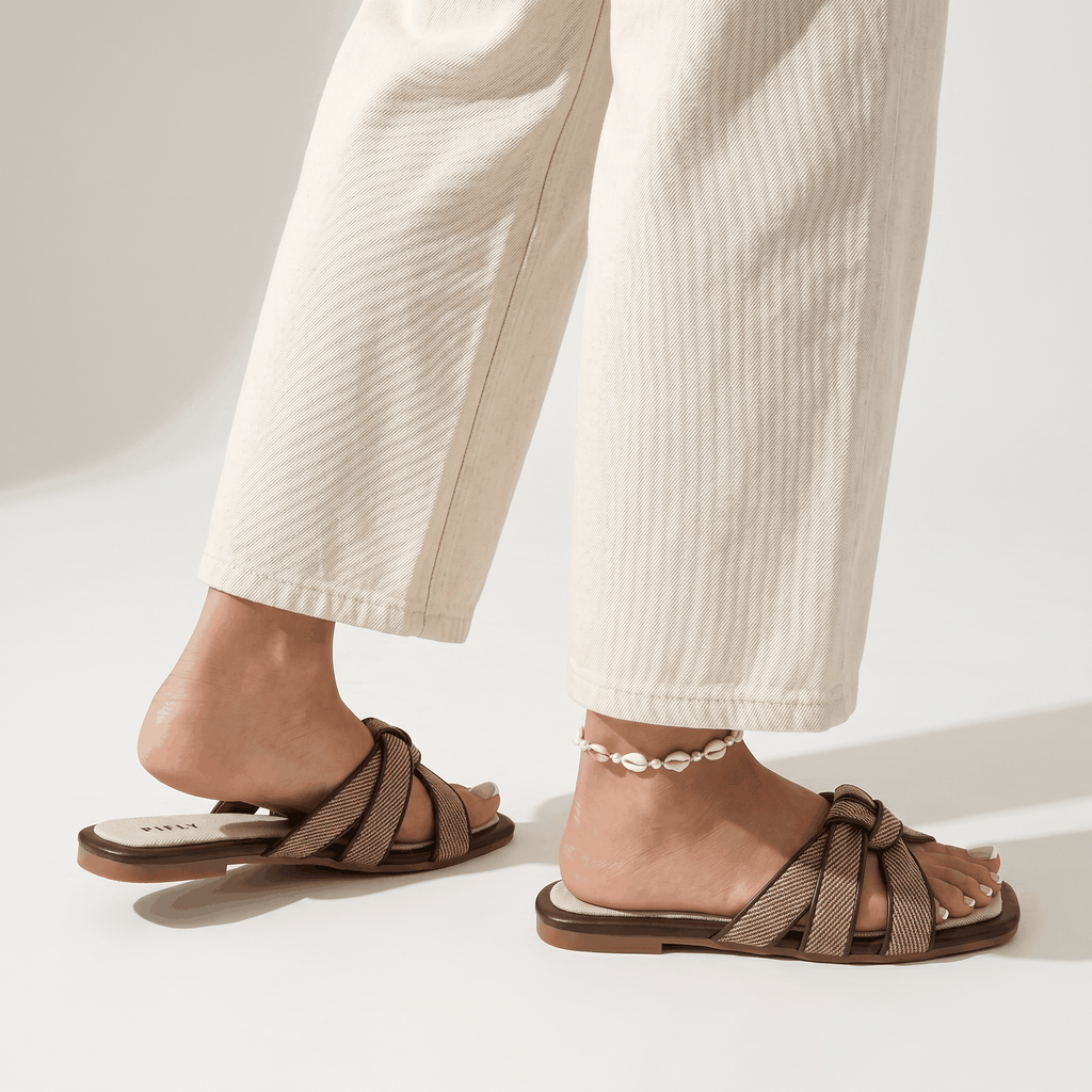 Women's Woven Knot Flat Slide Sandals Casual Slip On Summer 