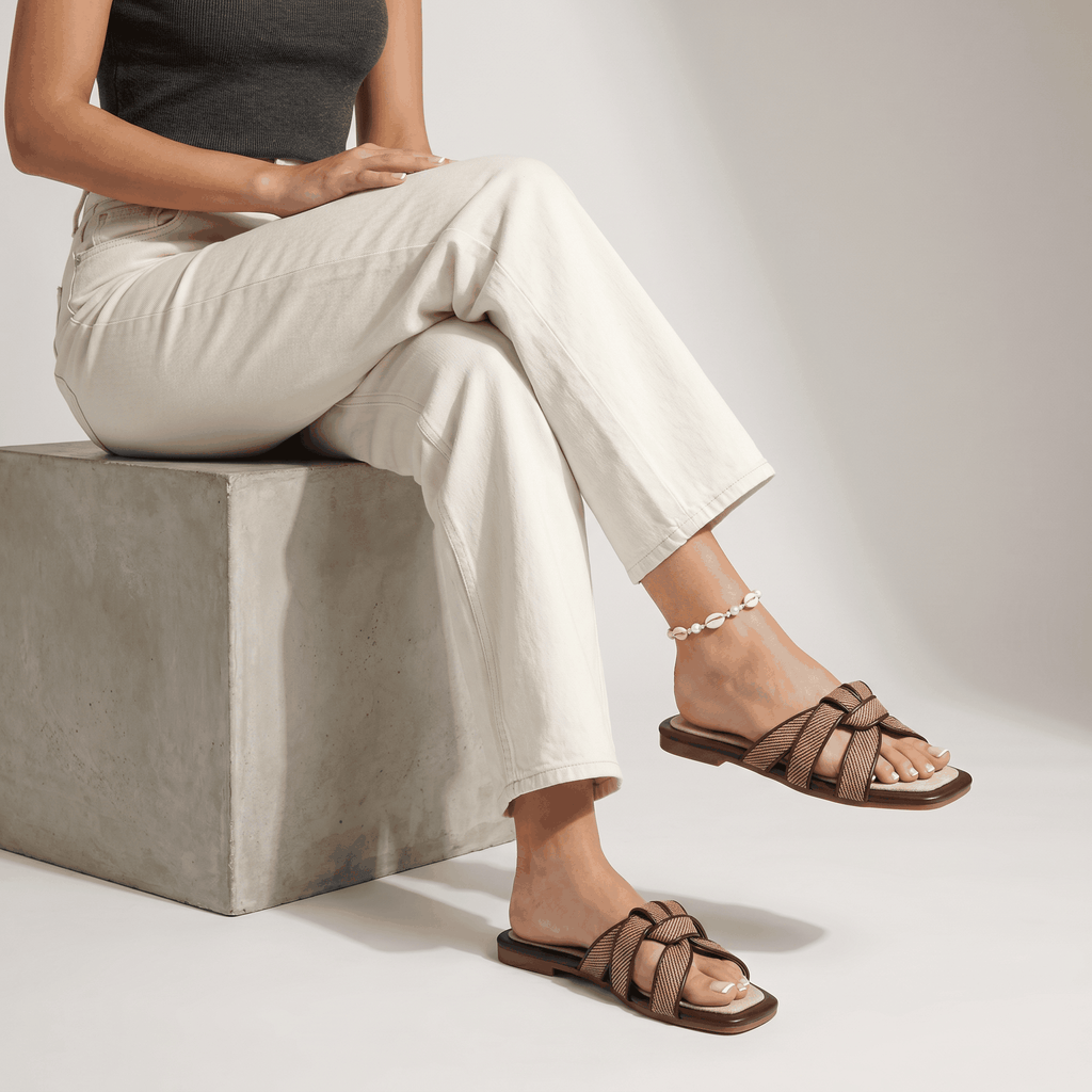 Women's Woven Knot Flat Slide Sandals Casual Slip On Summer 