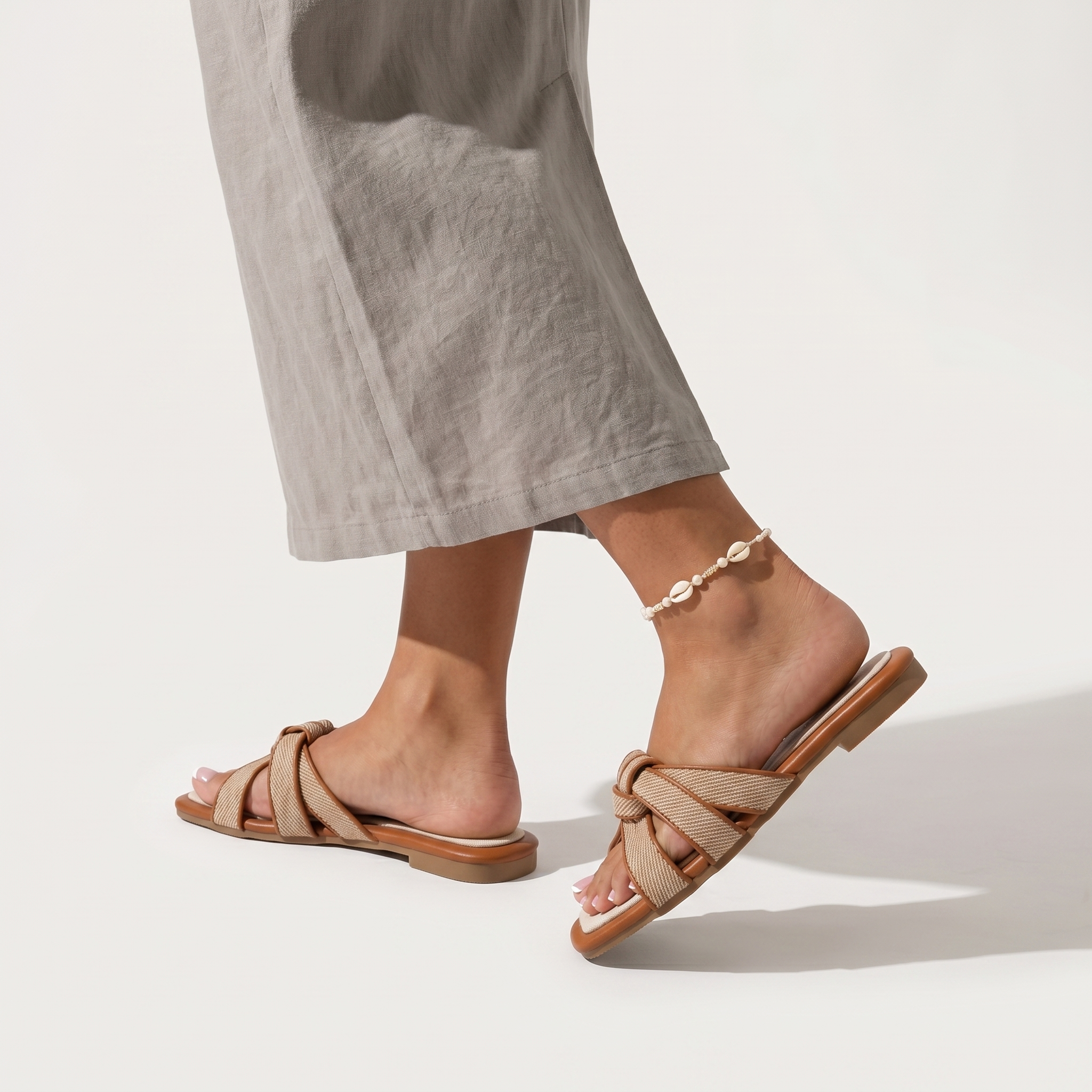 Woven Square Toe Flat Sandals for Women Cute Summer Beach Sl