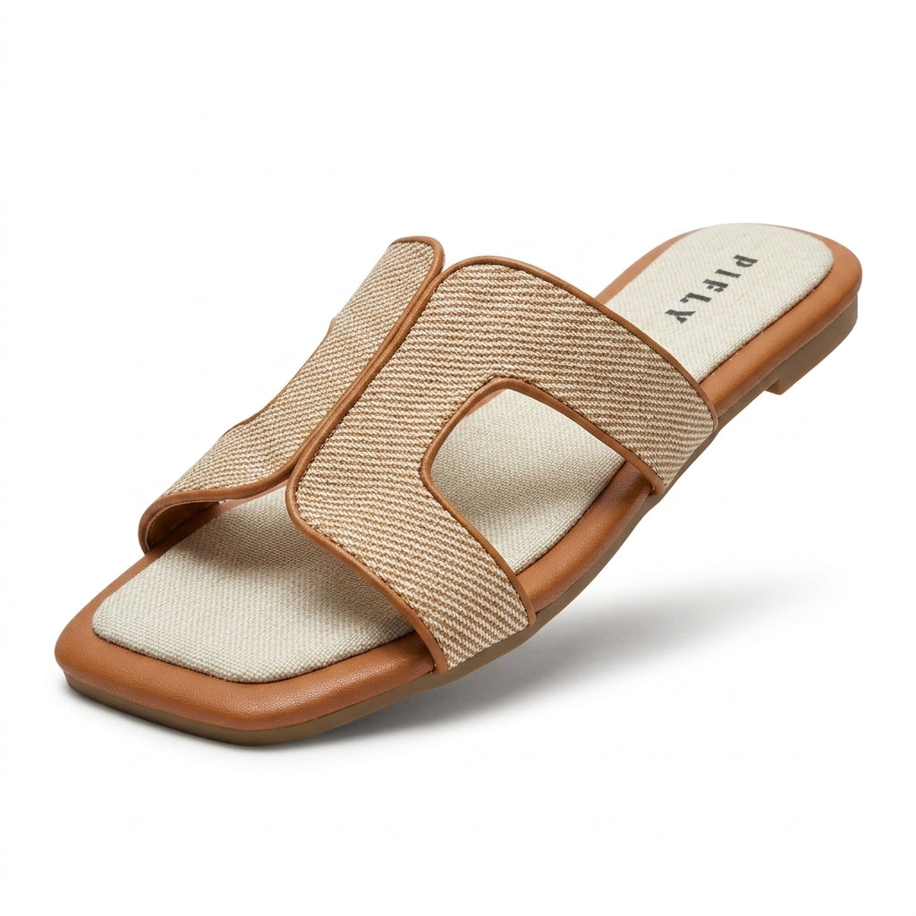 Comfy Woven Square Toe Slide Sandals Women's Casual Slip On 