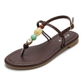 Flat Beaded T-Strap Sandals Comfortable Summer Shoes for Wom