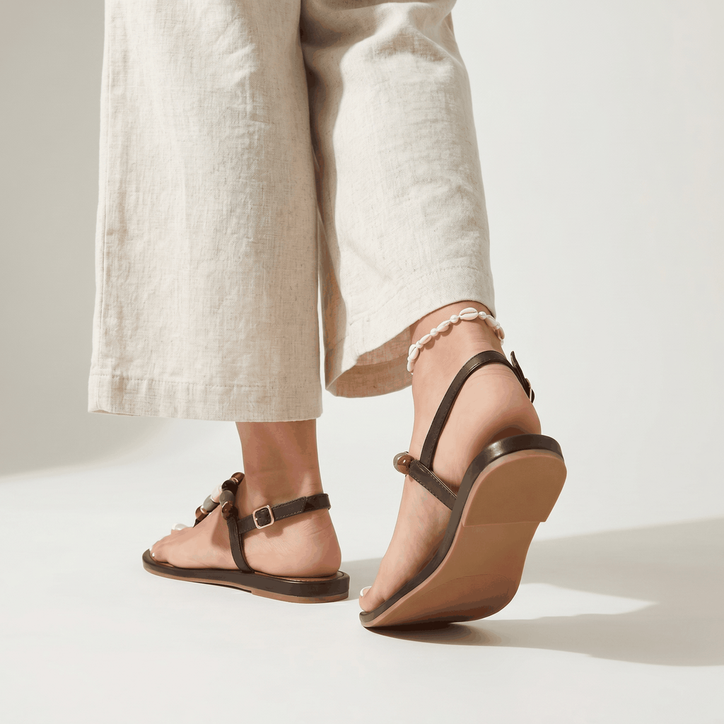 Flat Beaded T-Strap Sandals Comfortable Summer Shoes for Wom