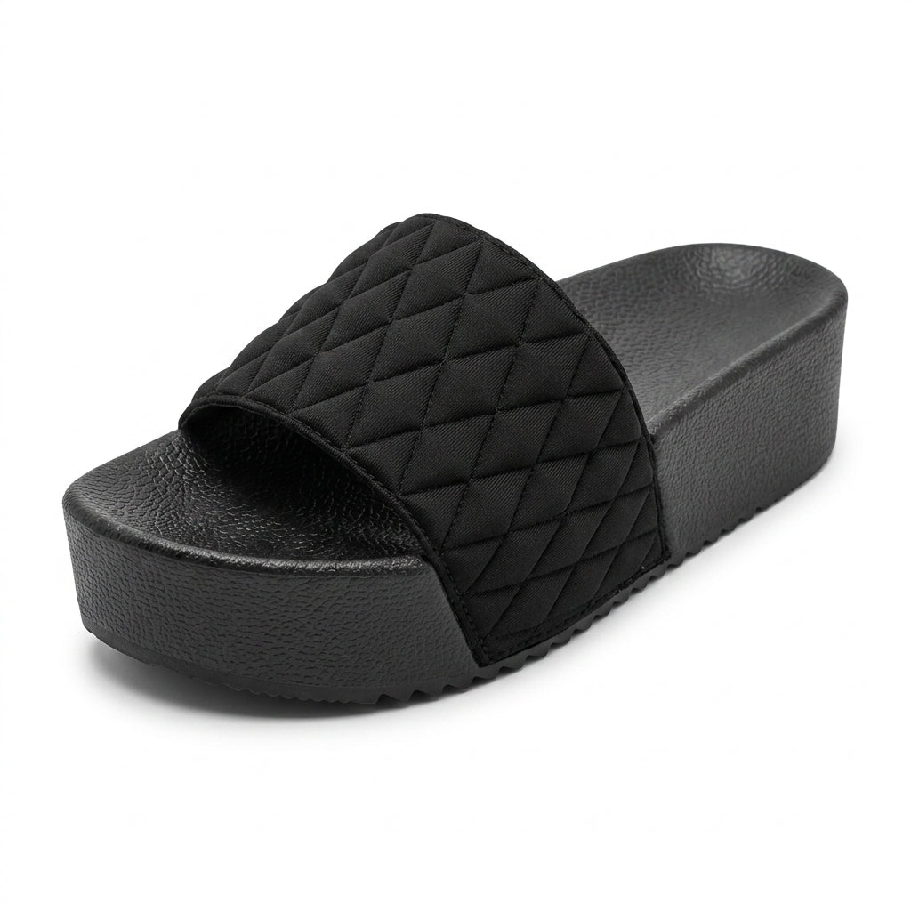Women's Quilted Platform Slides Chunky Slip On Comfort Sanda