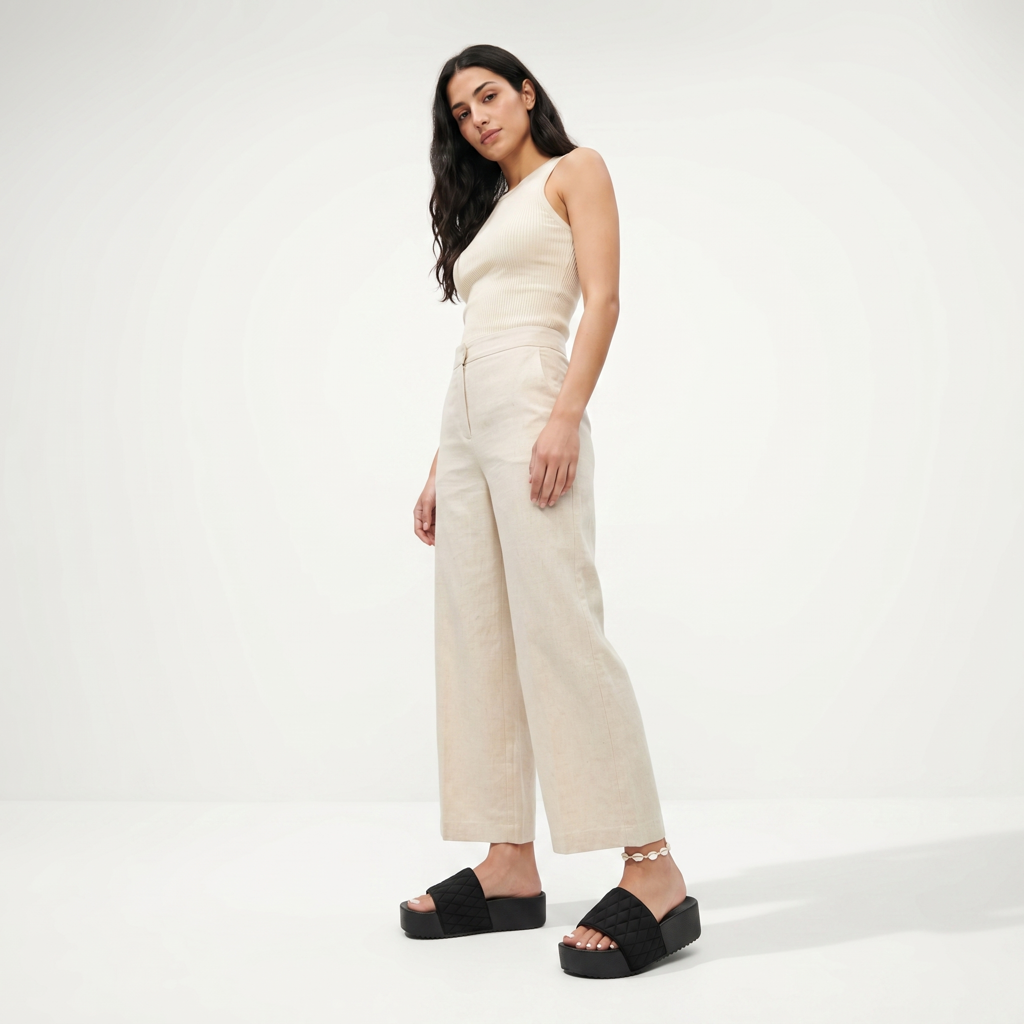 Women's Quilted Platform Slides Chunky Slip On Comfort Sanda