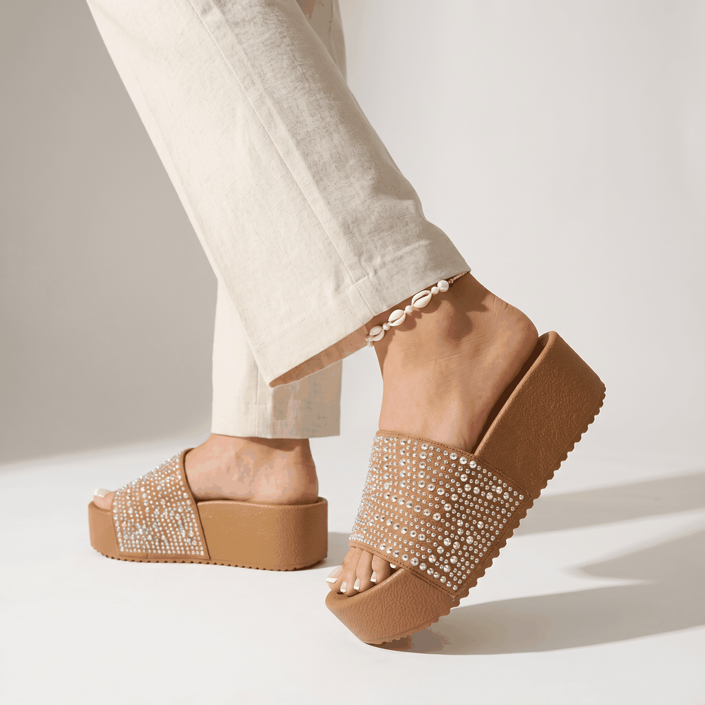 Rhinestone Platform Slides for Women Summer Sparkly Slip On 