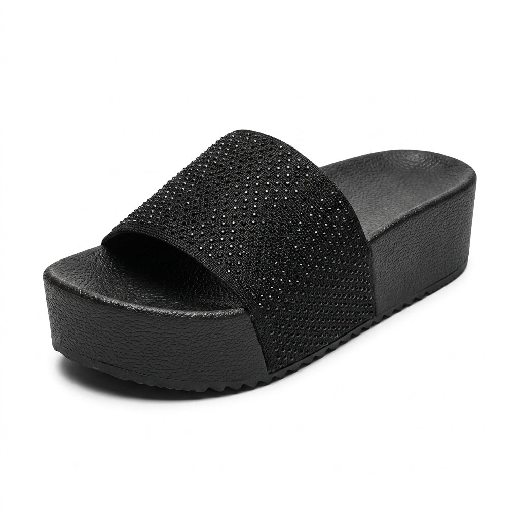 Rhinestone Platform Slides Ultimate Comfort Womens Sparkly S