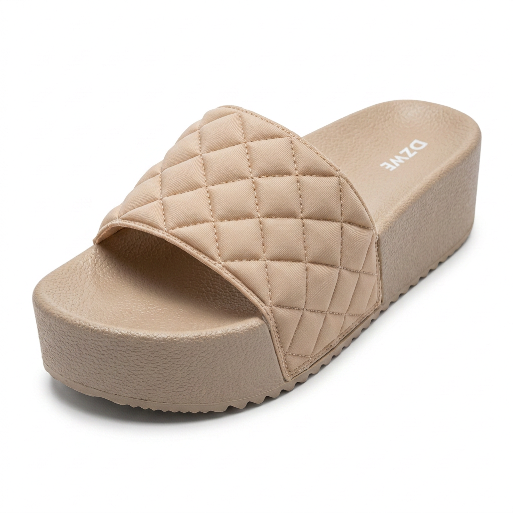 DZWE Quilted Platform Wedge Sandals for Women – Beige