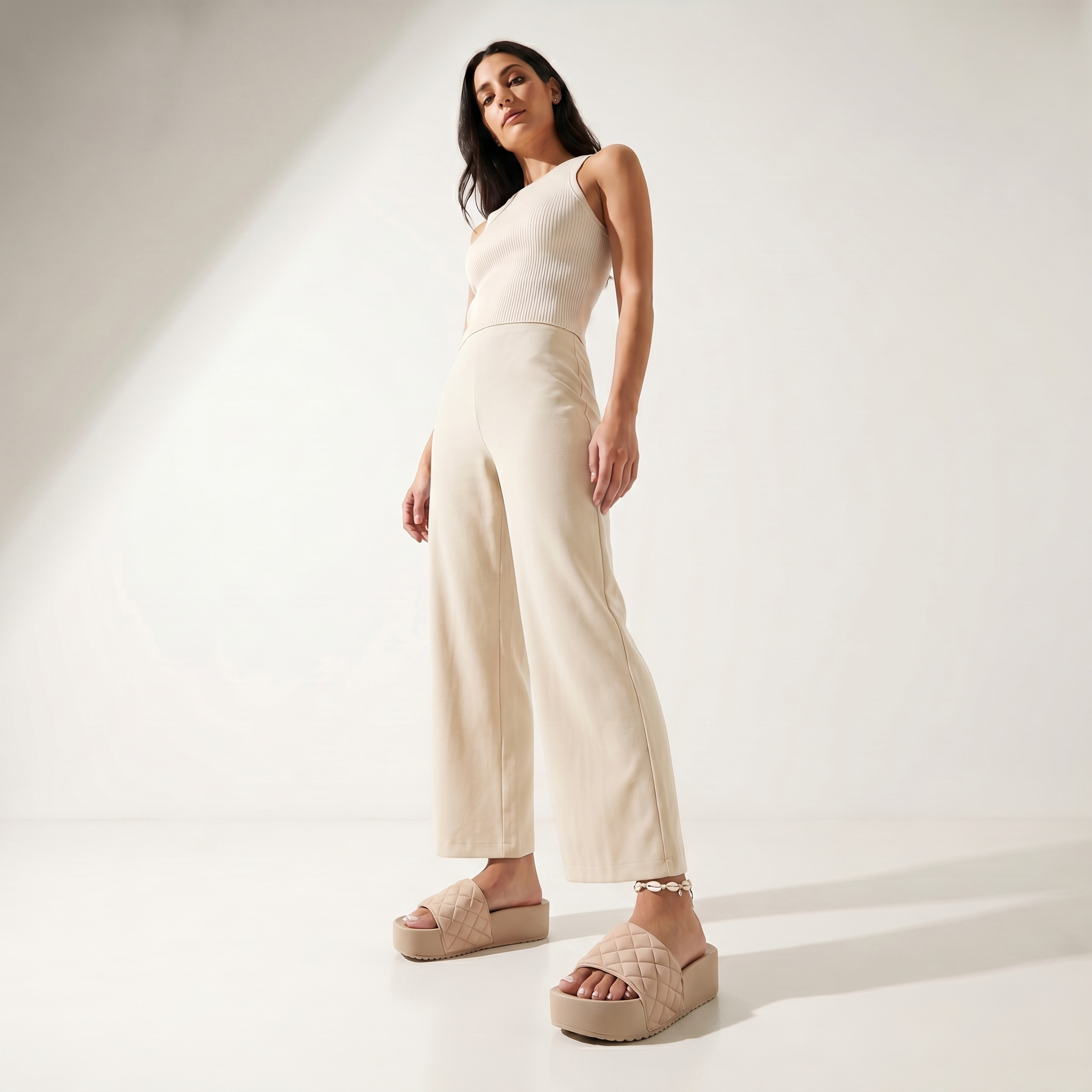 DZWE Quilted Platform Wedge Sandals for Women – Beige