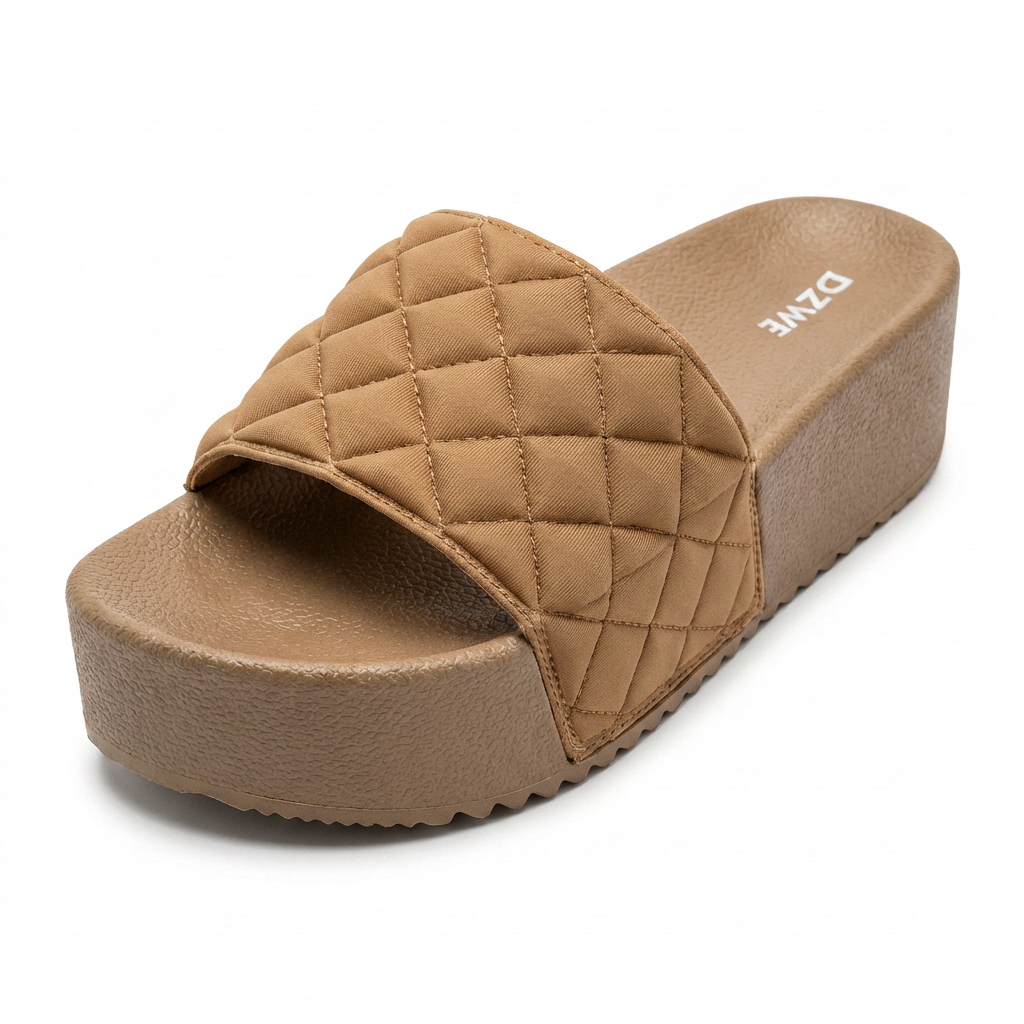 DZWE Quilted Platform Wedge Sandals for Women – Brown