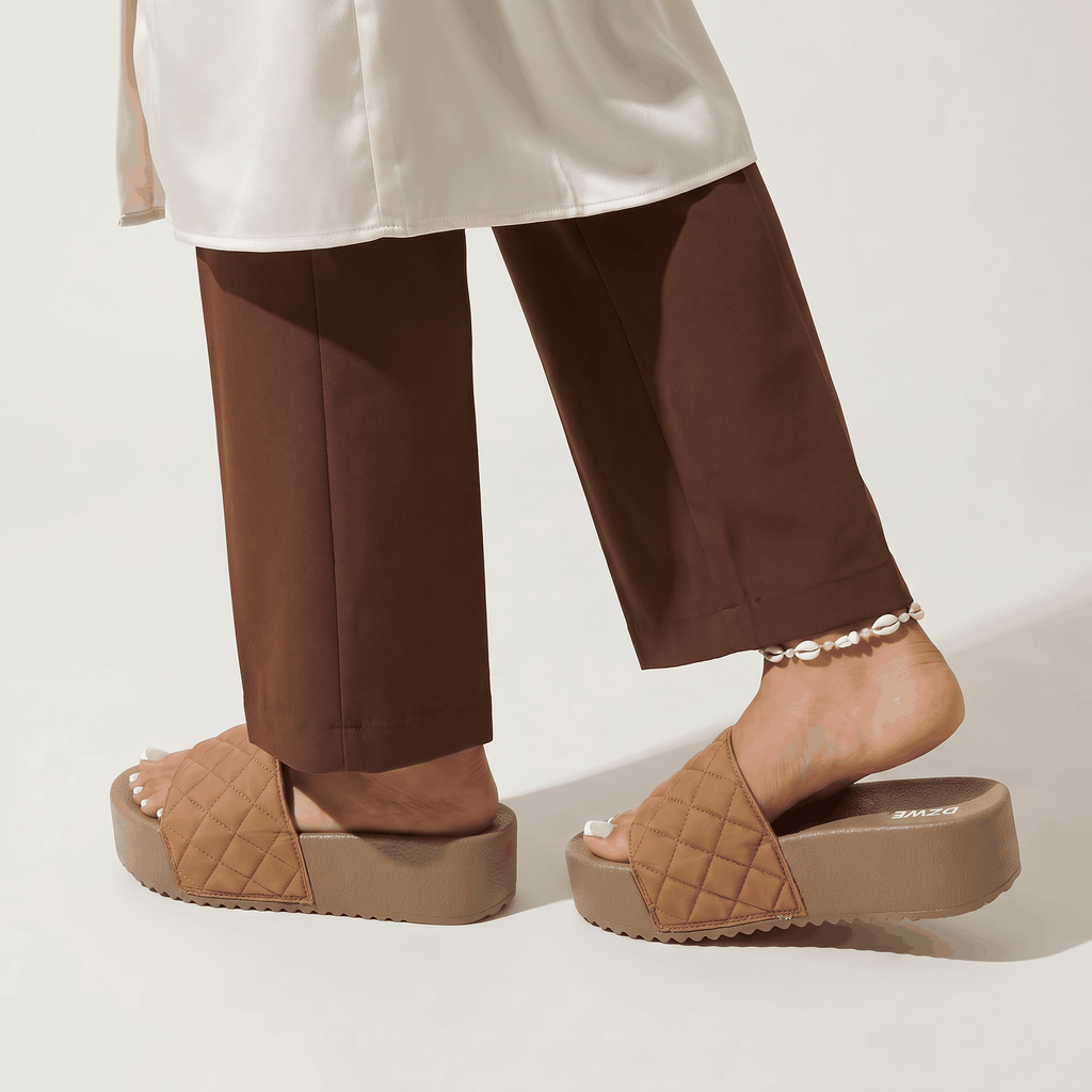 DZWE Quilted Platform Wedge Sandals for Women – Brown