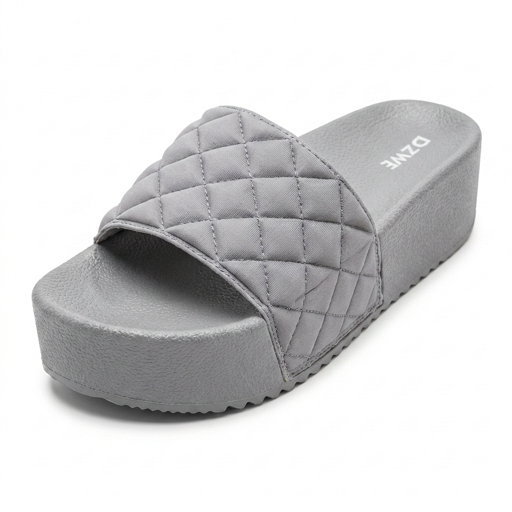 DZWE Quilted Platform Wedge Sandals for Women – Gray