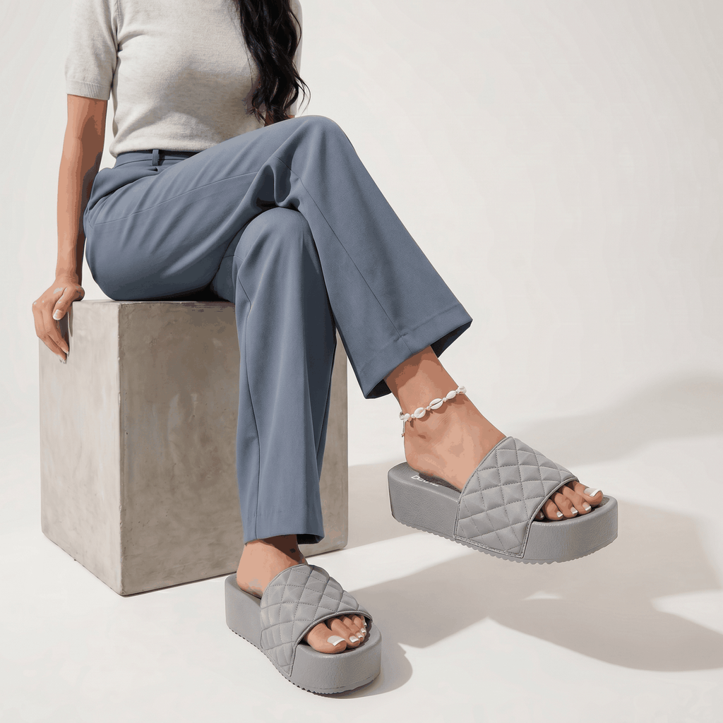 DZWE Quilted Platform Wedge Sandals for Women – Gray