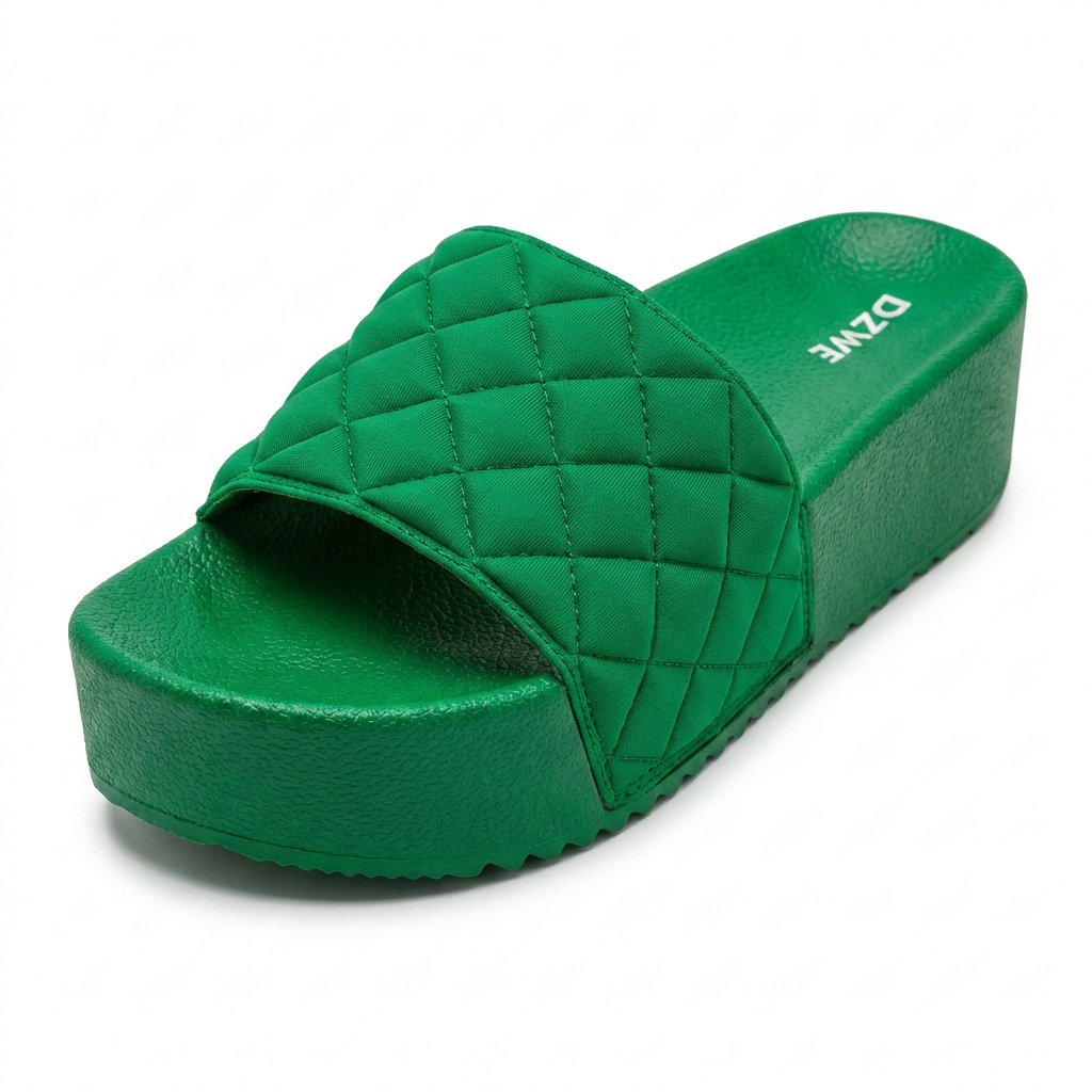 DZWE Quilted Platform Wedge Sandals for Women – Green