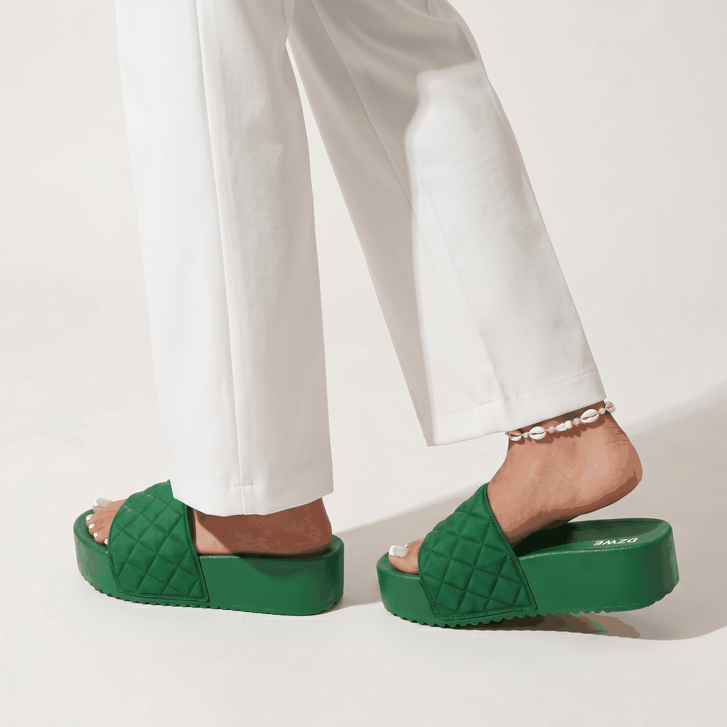 DZWE Quilted Platform Wedge Sandals for Women – Green
