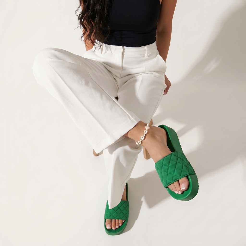 DZWE Quilted Platform Wedge Sandals for Women – Green