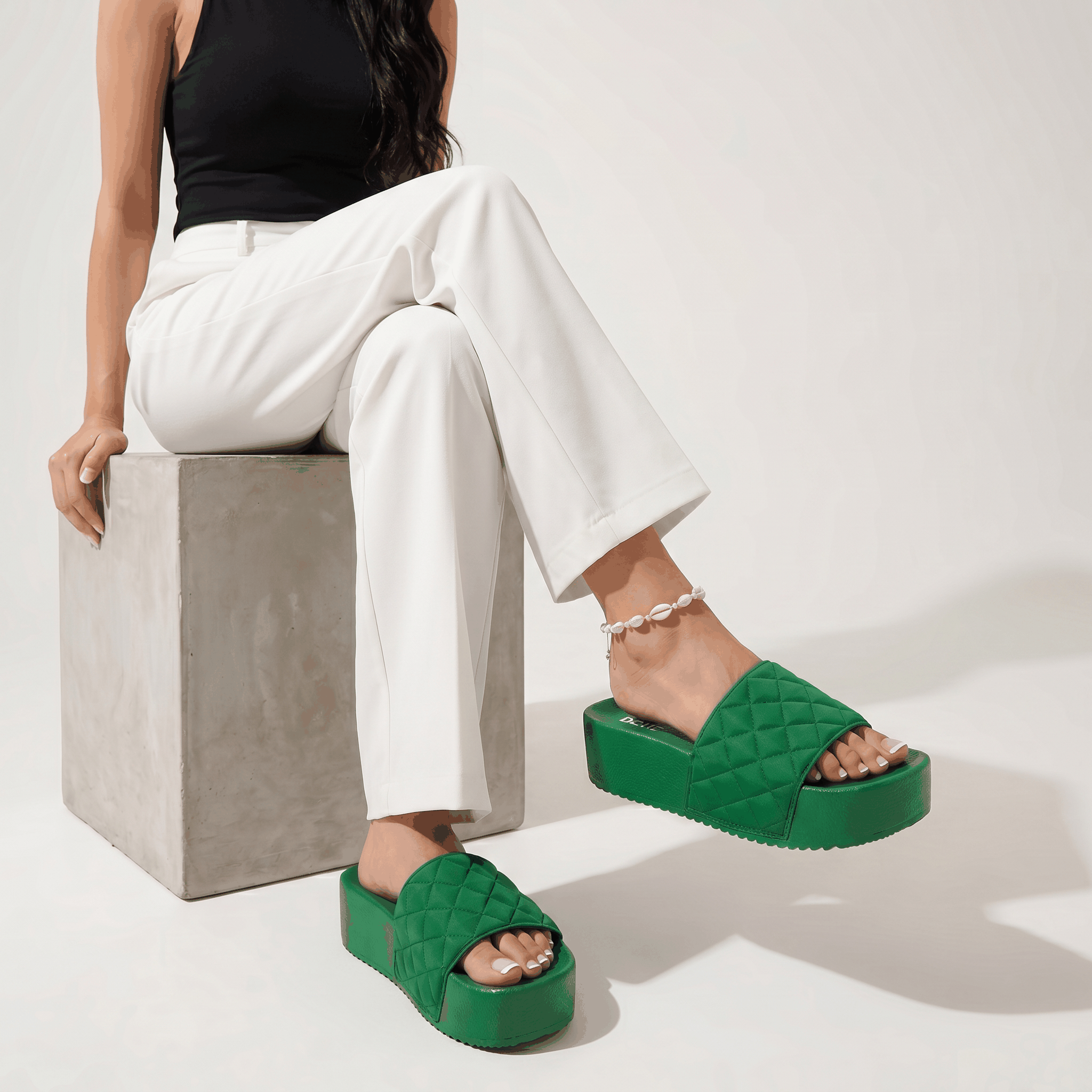 DZWE Quilted Platform Wedge Sandals for Women – Green