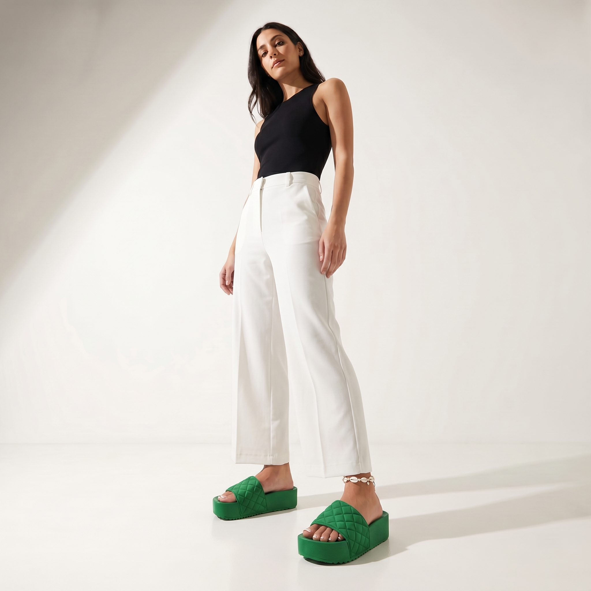 DZWE Quilted Platform Wedge Sandals for Women – Green