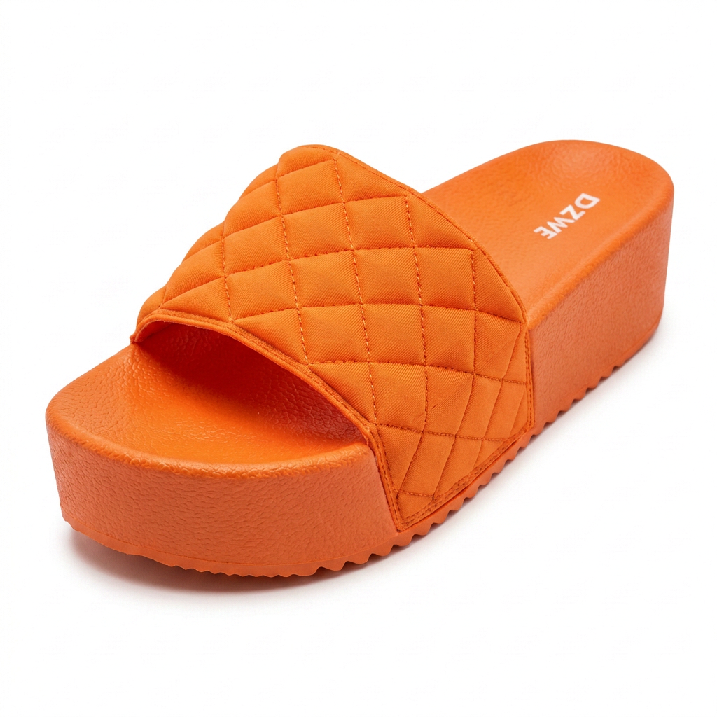 DZWE Quilted Platform Wedge Sandals for Women – Orange