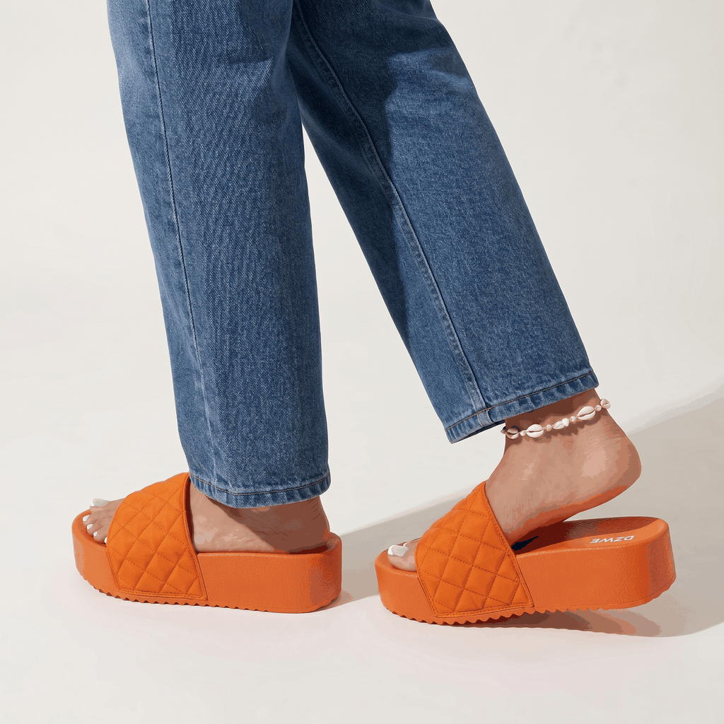 DZWE Quilted Platform Wedge Sandals for Women – Orange