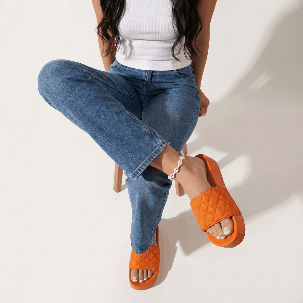 DZWE Quilted Platform Wedge Sandals for Women – Orange