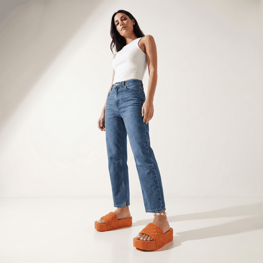 DZWE Quilted Platform Wedge Sandals for Women – Orange