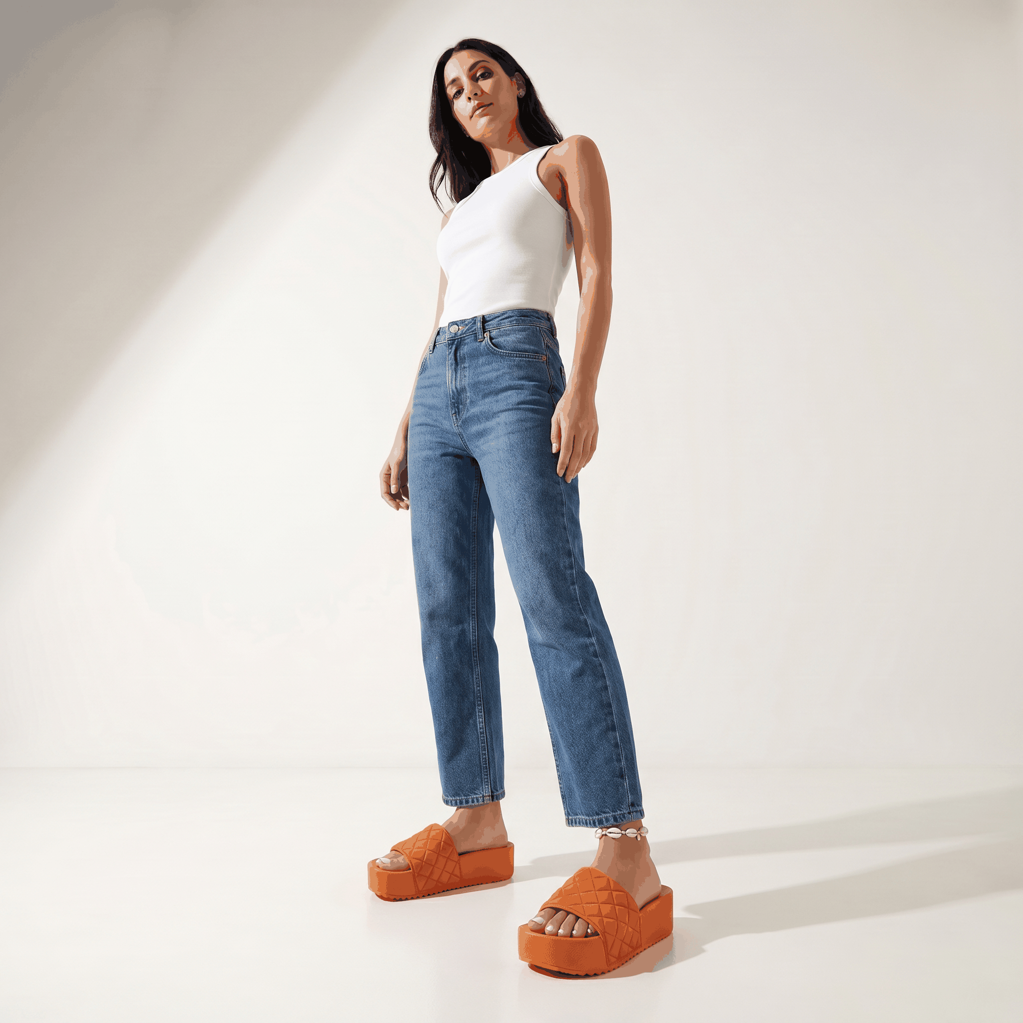 DZWE Quilted Platform Wedge Sandals for Women – Orange