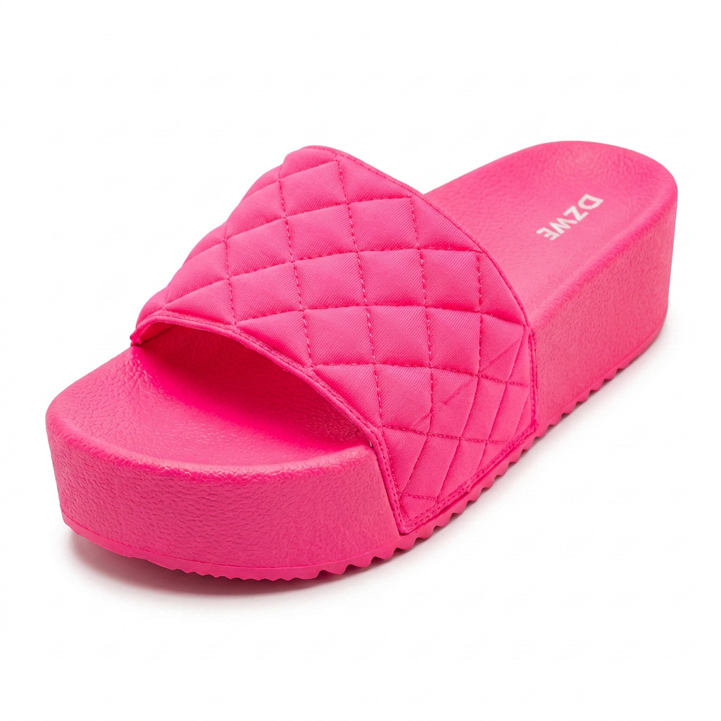 DZWE Quilted Platform Wedge Sandals for Women – Pink