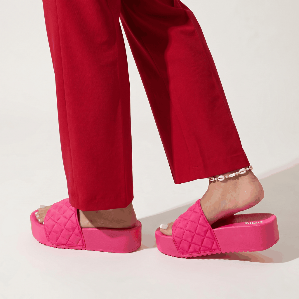 DZWE Quilted Platform Wedge Sandals for Women – Pink