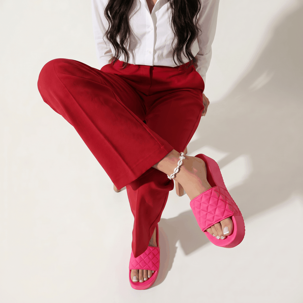 DZWE Quilted Platform Wedge Sandals for Women – Pink