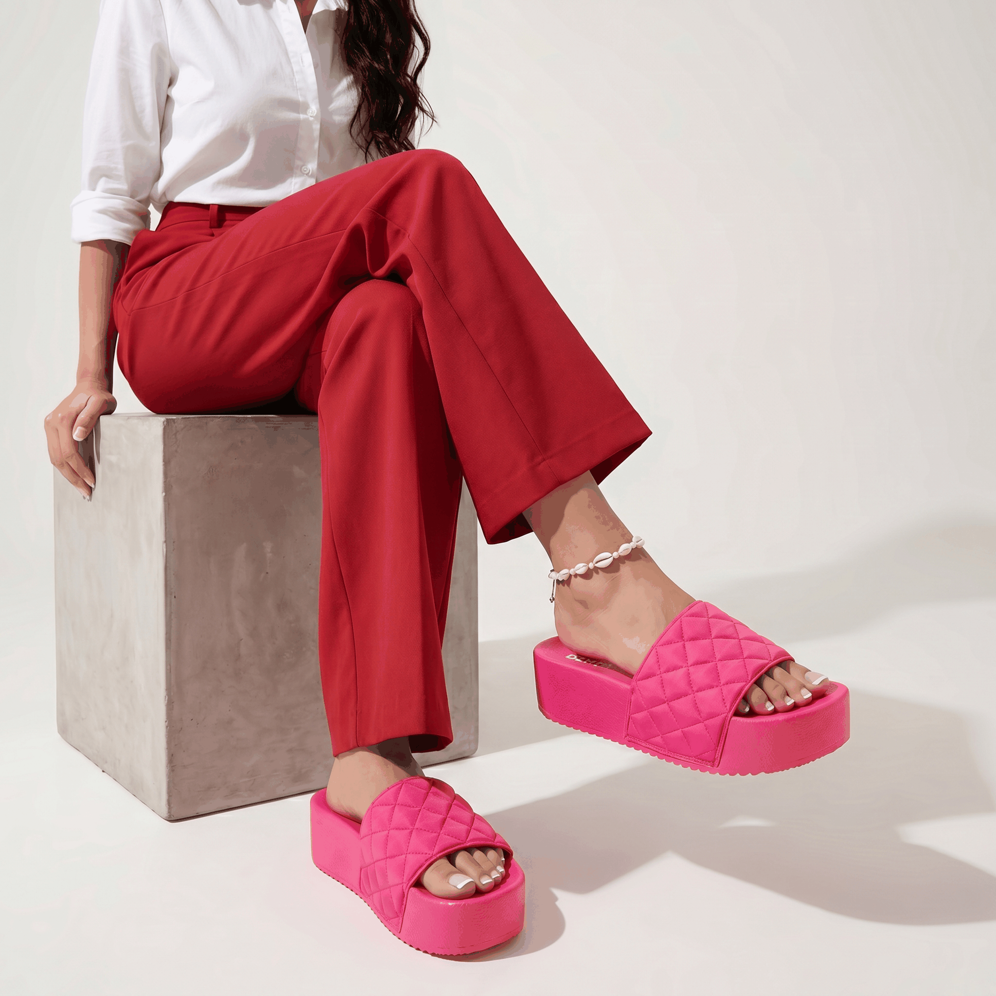DZWE Quilted Platform Wedge Sandals for Women – Pink