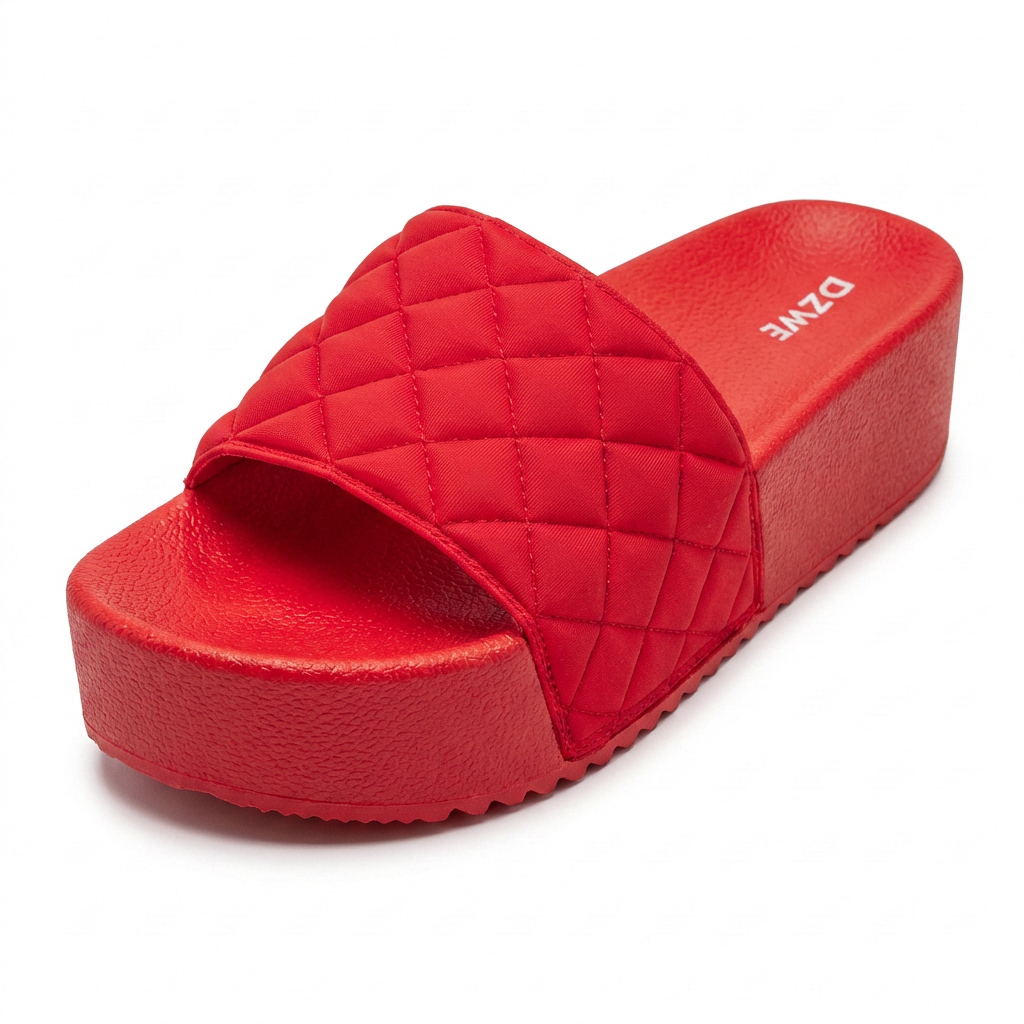 DZWE Quilted Platform Wedge Sandals for Women – Red