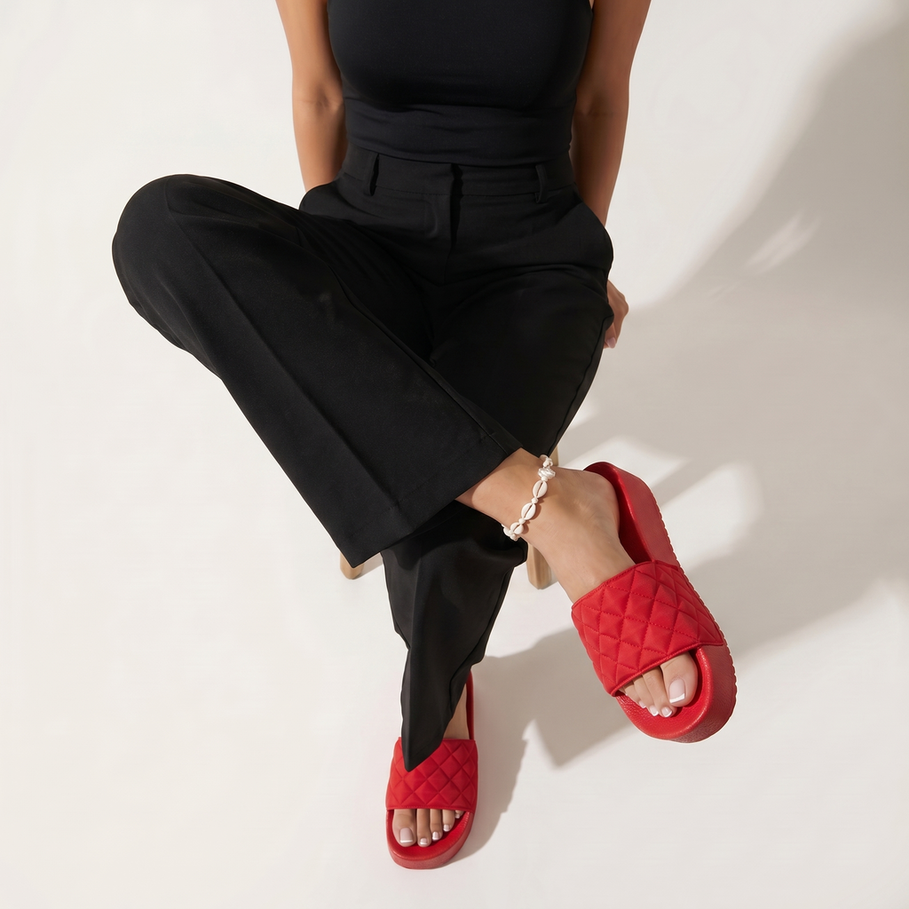 DZWE Quilted Platform Wedge Sandals for Women – Red