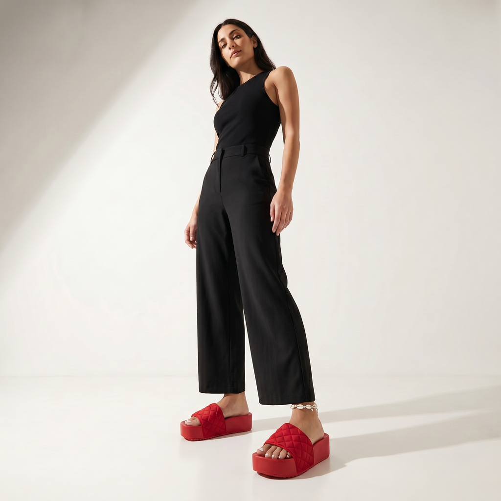 DZWE Quilted Platform Wedge Sandals for Women – Red