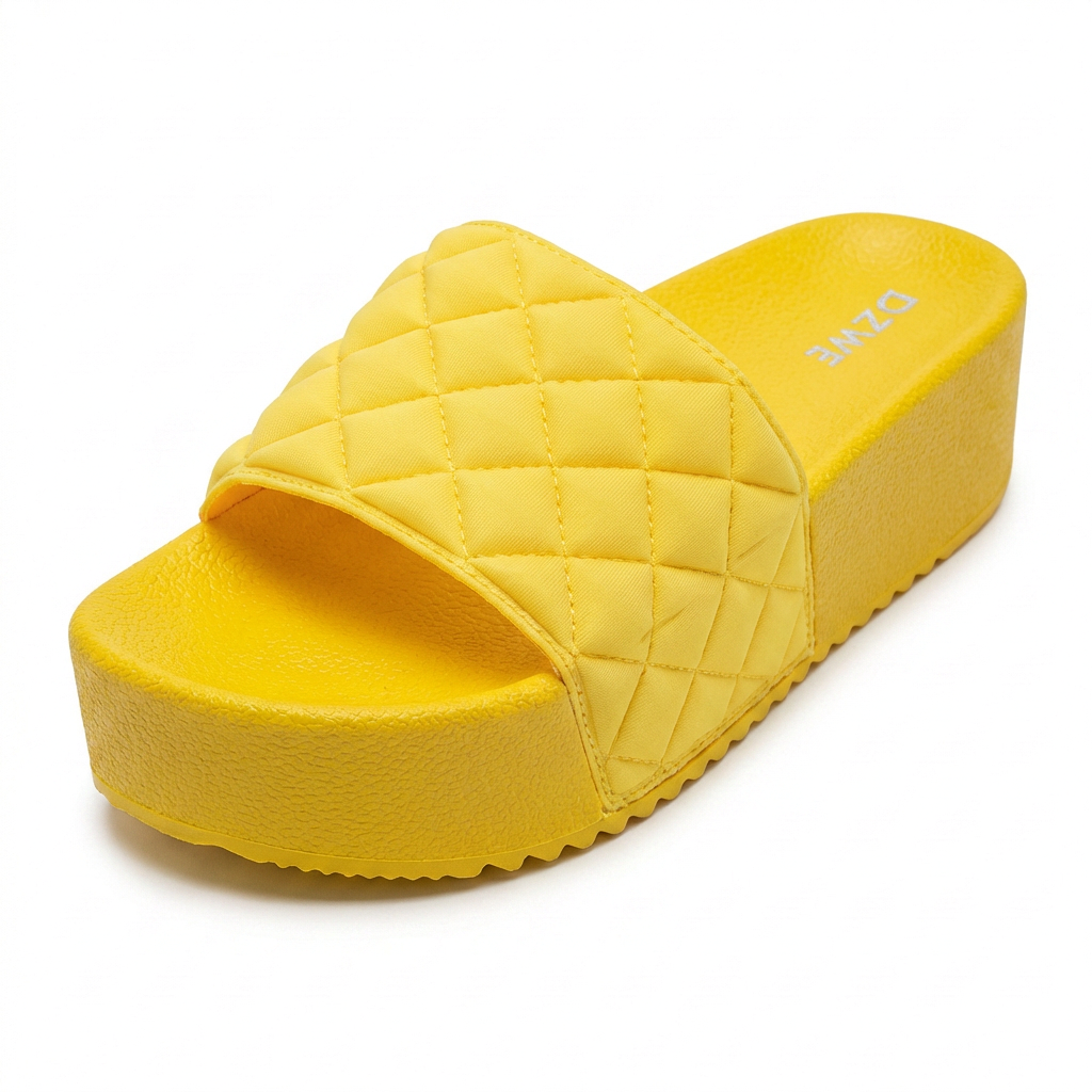 DZWE Quilted Platform Wedge Sandals for Women – Yellow