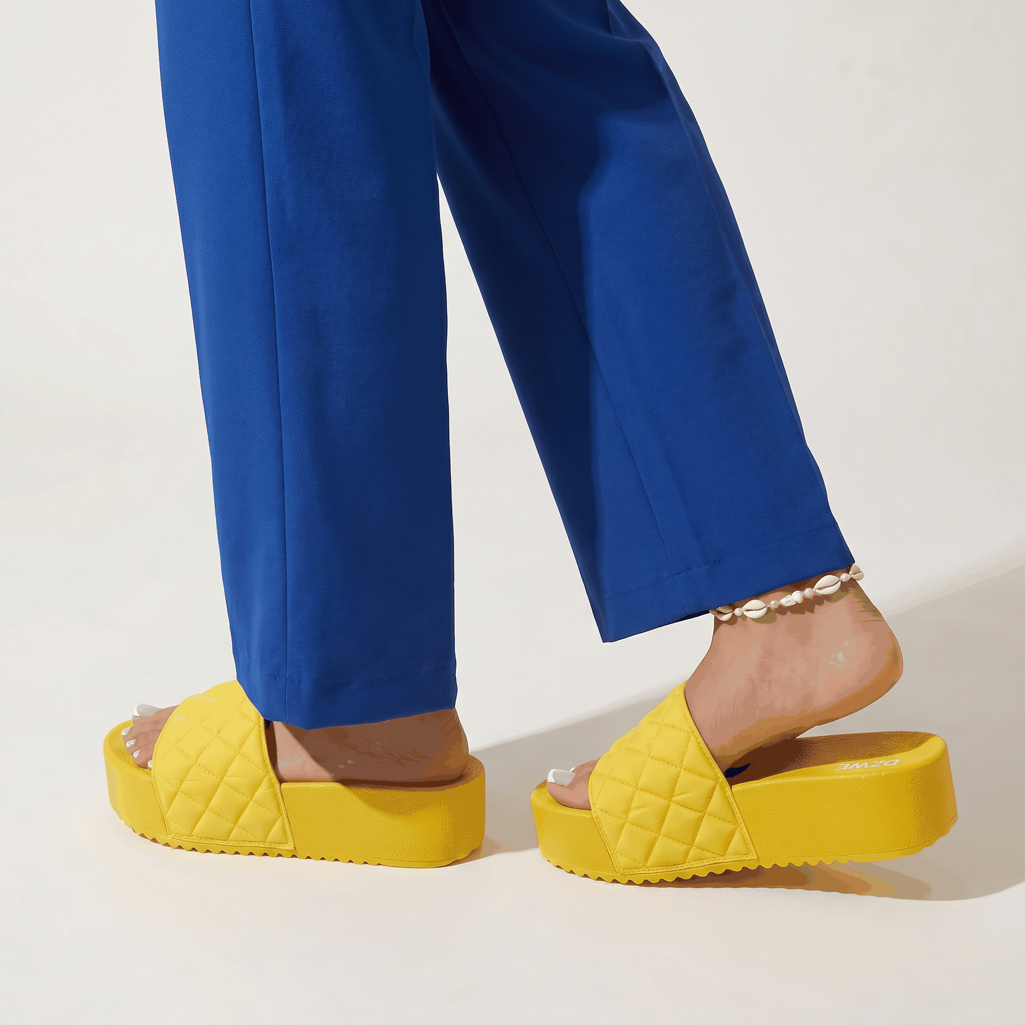 DZWE Quilted Platform Wedge Sandals for Women – Yellow
