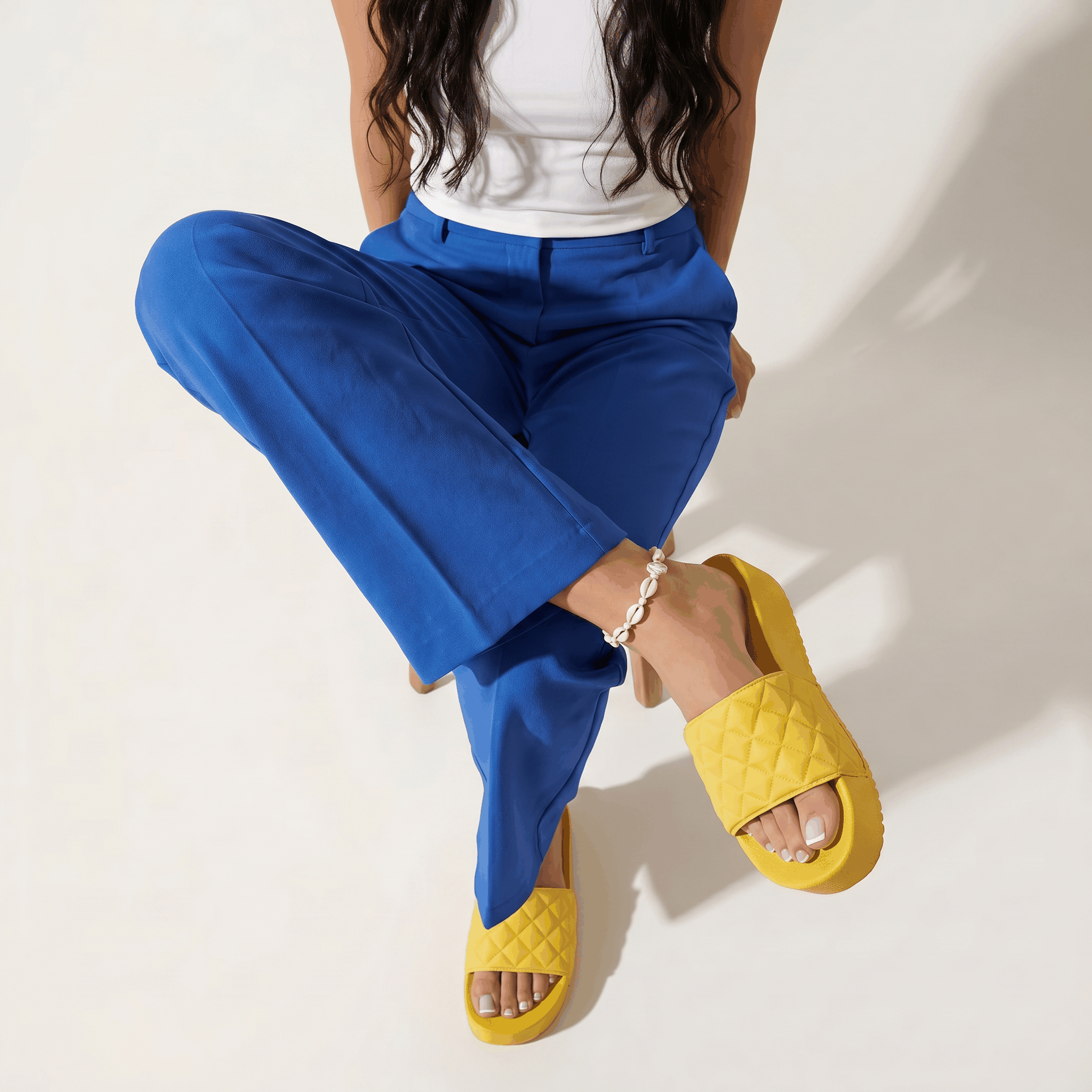 DZWE Quilted Platform Wedge Sandals for Women – Yellow